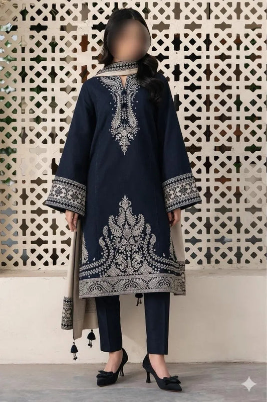 Blue Embroidered Women's 3 Pcs Lawn Suit Set