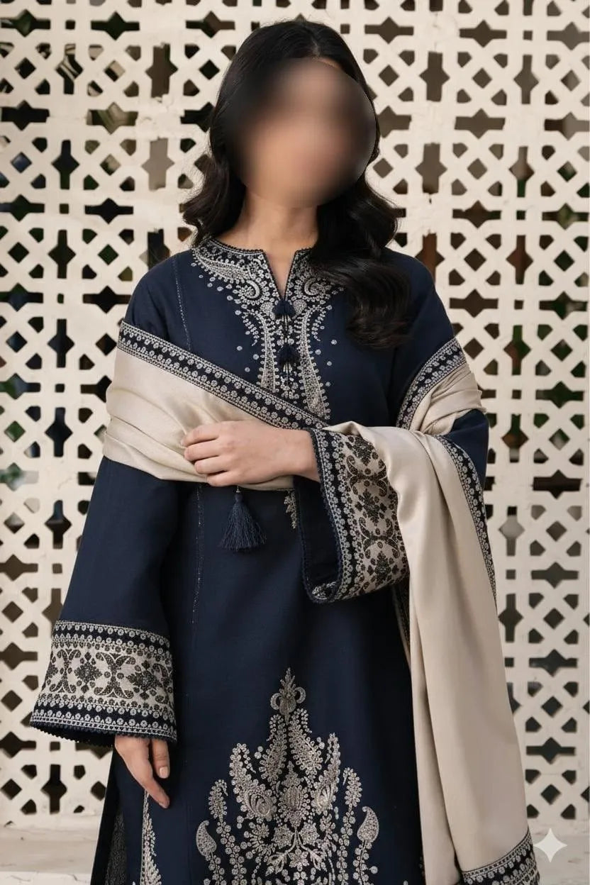 Blue Embroidered Women's 3 Pcs Lawn Suit Set