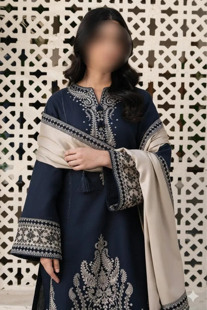 Blue Embroidered Women's 3 Pcs Lawn Suit Set