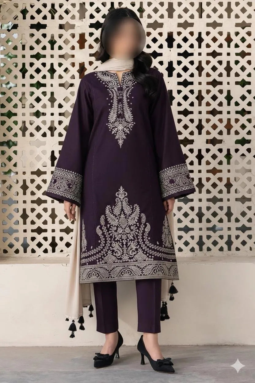 Green Embroidered Women's 3Pcs Lawn Suit Set for Eid Party Wear