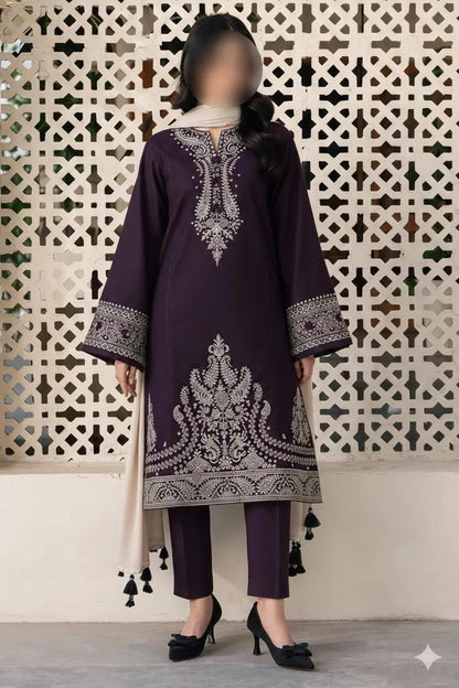 Green Embroidered Women's 3Pcs Lawn Suit Set for Eid Party Wear