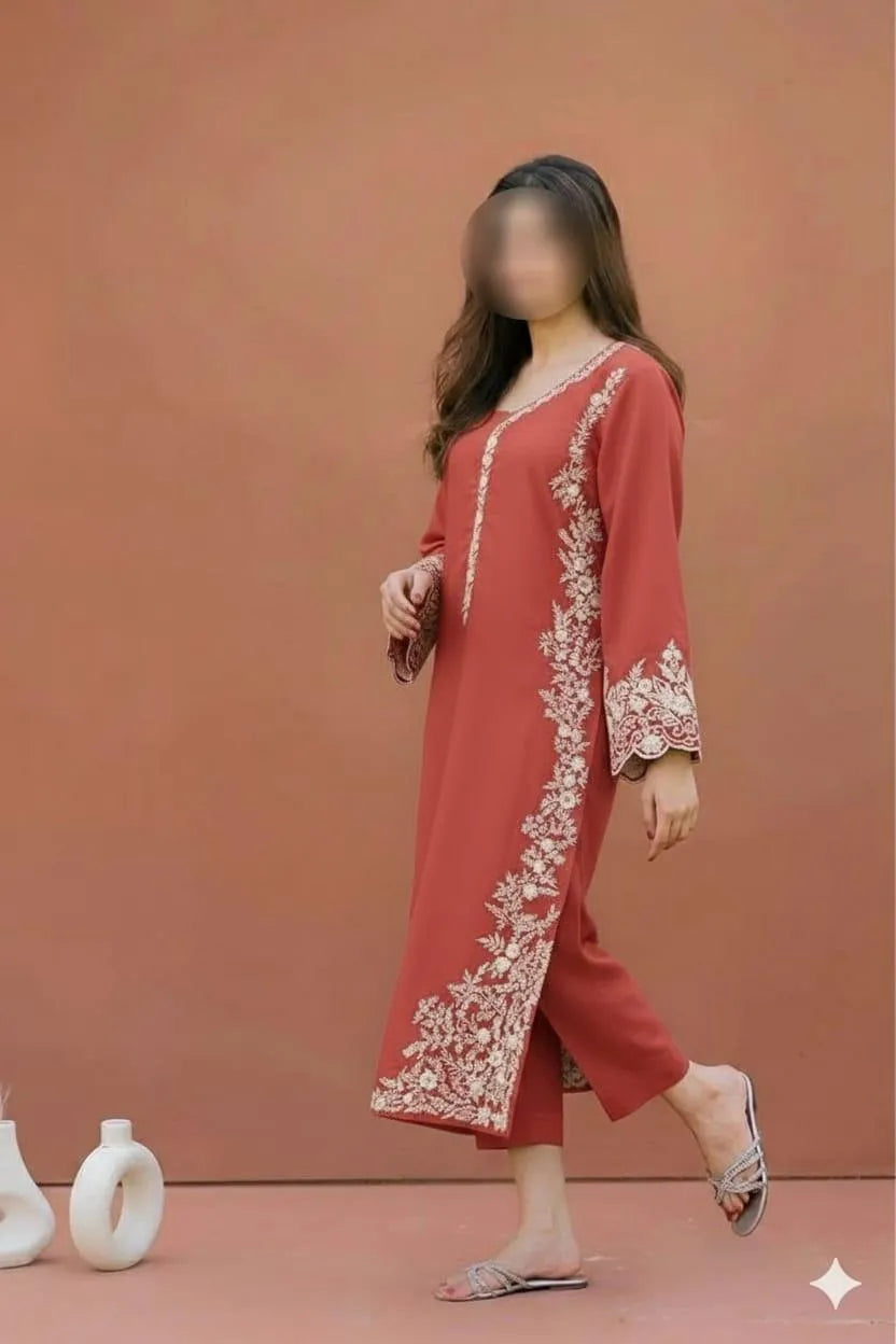 2 Pcs Women's Unstitched Embroidered Suit