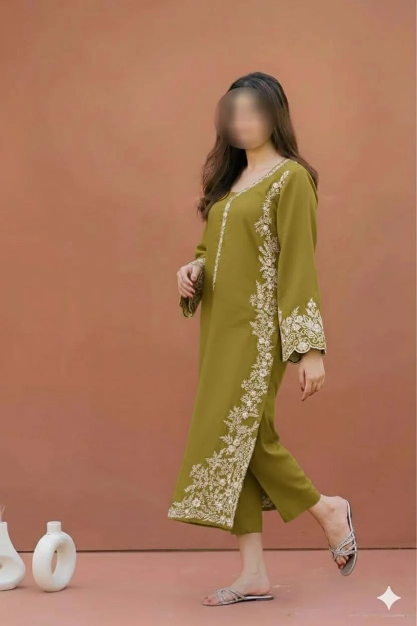 2 Pcs Women's Unstitched Embroidered Suit