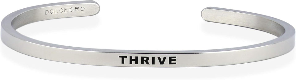 Dolceoro Personalized Inspirational Mantra Cuff Bracelet Jewelry, 3mm Wide Shiny 316L Surgical Stainless Steel
