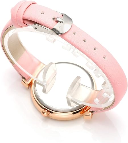 Top Plaza Womens Ladies Classic Simple Leather Analog Quartz Wrist Watch Rose Gold Case Arabic Numerals Casual Dress Watches