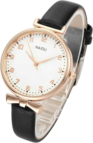 Top Plaza Womens Ladies Classic Simple Leather Analog Quartz Wrist Watch Rose Gold Case Arabic Numerals Casual Dress Watches