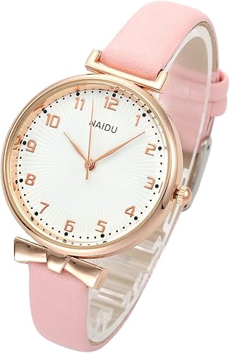 Top Plaza Womens Ladies Classic Simple Leather Analog Quartz Wrist Watch Rose Gold Case Arabic Numerals Casual Dress Watches