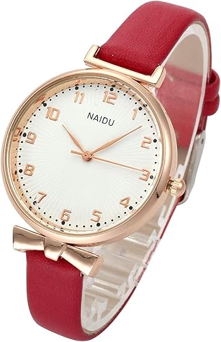 Top Plaza Womens Ladies Classic Simple Leather Analog Quartz Wrist Watch Rose Gold Case Arabic Numerals Casual Dress Watches