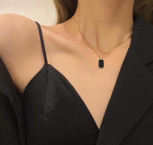 Gold Plated Black Stone Pendant for Women