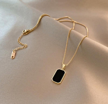 Gold Plated Black Stone Pendant for Women