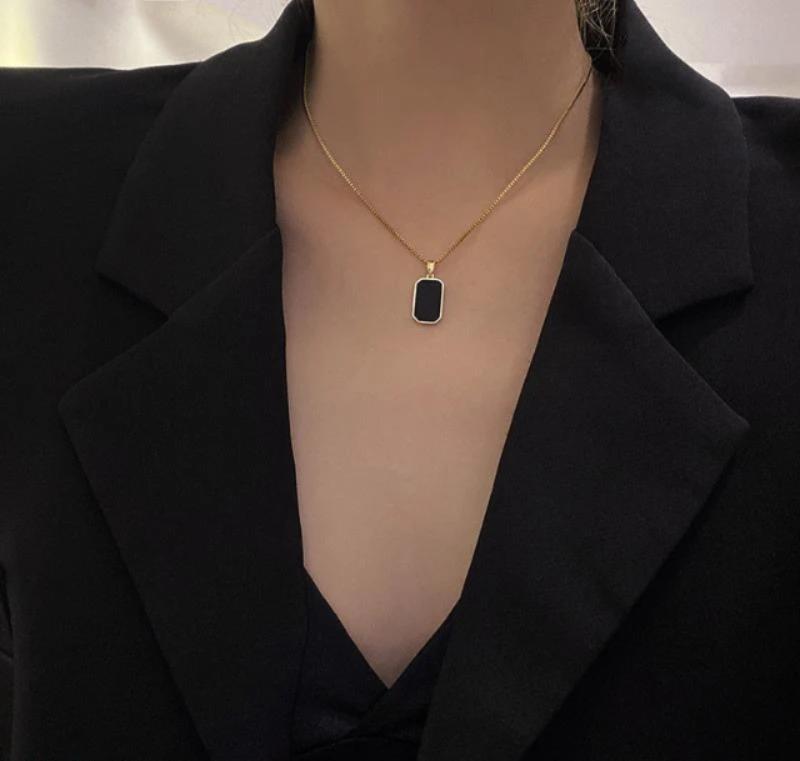Gold Plated Black Stone Pendant for Women