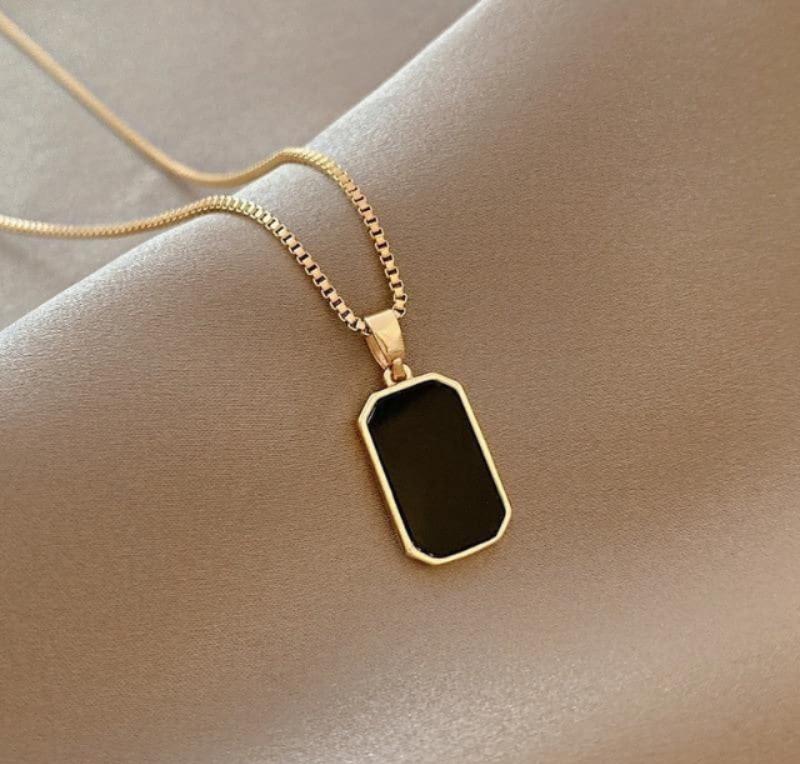 Gold Plated Black Stone Pendant for Women
