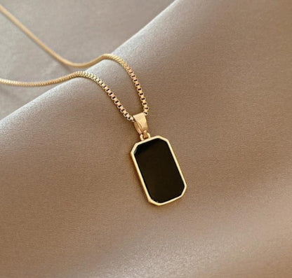 Gold Plated Black Stone Pendant for Women