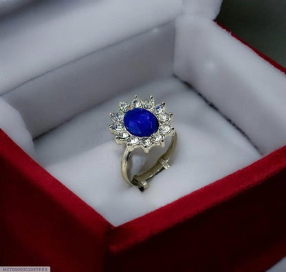 Blue Stone Adjustable Silver Plated Ring