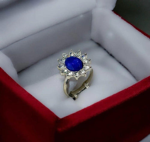 Blue Stone Adjustable Silver Plated Ring