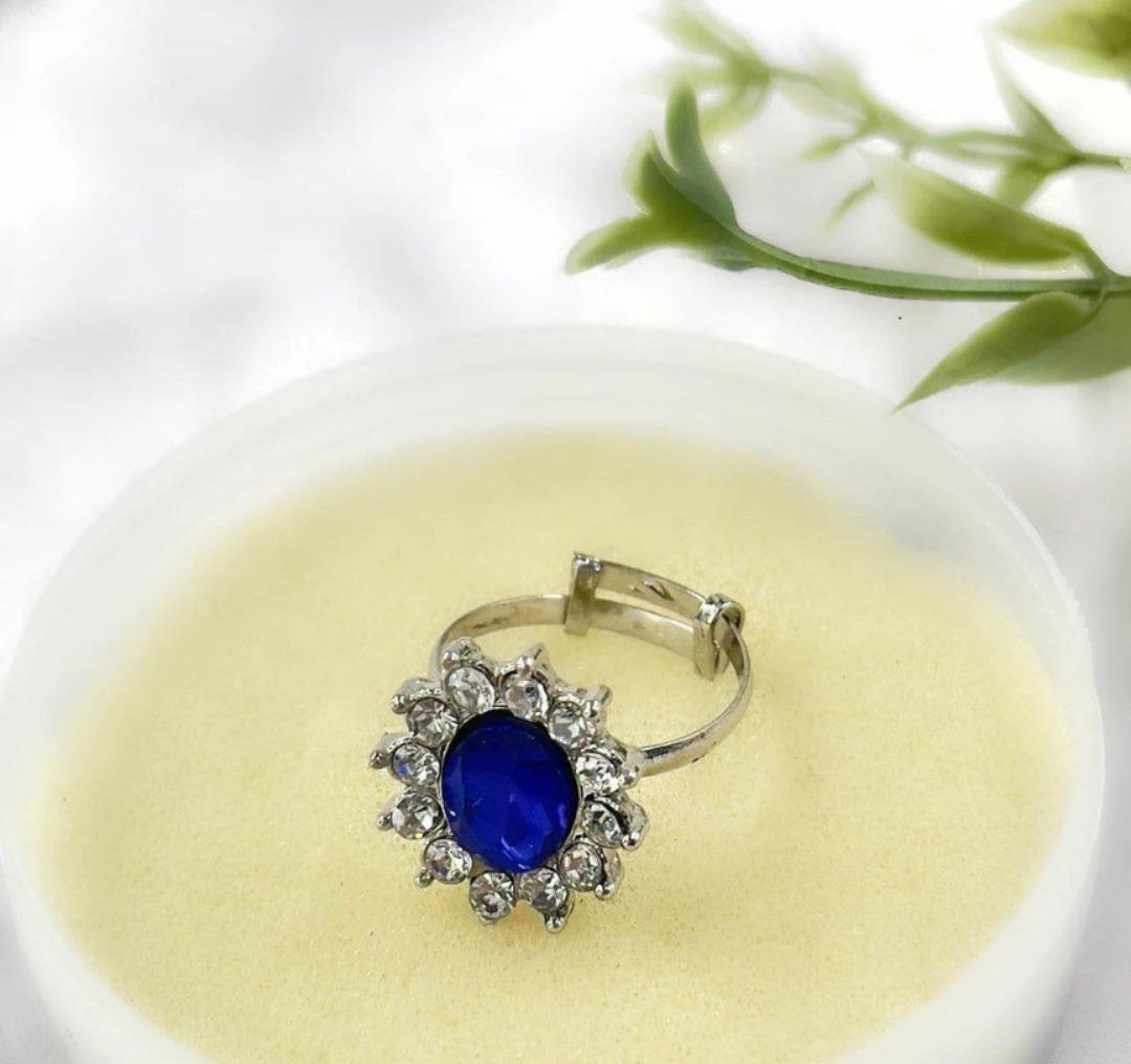 Blue Stone Adjustable Silver Plated Ring