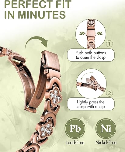 Feraco Pure Copper Bracelets for Women, Ultra Strength Magnetic Therapy Bracelet for Pain Relief with Neodymium Magnets & Sparkling Cubic Zirconia, Adjustable, Infinite Clover Jewelry