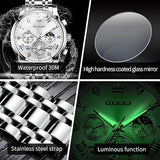 OLEVS Men Silver Watches,Men's Stainless Steel Chronograph Watch,Man Analog Quartz Big Face Male Watches Luxury Waterproof Roman Numeral Dress Diamond Relojes para Hombre