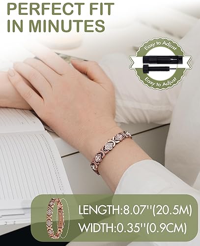 Feraco Pure Copper Bracelets for Women, Ultra Strength Magnetic Therapy Bracelet for Pain Relief with Neodymium Magnets & Sparkling Cubic Zirconia, Adjustable, Infinite Clover Jewelry