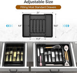 Extra Large Expandable Silverware Organizer, BPA-Free Food-Safe Cutlery Flatware Organizer, Kitchen Utensil Drawer Organizer, Adjustable Silverware Holder for Spoons Forks Knives, Black