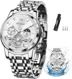 OLEVS Men Silver Watches,Men's Stainless Steel Chronograph Watch,Man Analog Quartz Big Face Male Watches Luxury Waterproof Roman Numeral Dress Diamond Relojes para Hombre