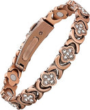 Feraco Pure Copper Bracelets for Women, Ultra Strength Magnetic Therapy Bracelet for Pain Relief with Neodymium Magnets & Sparkling Cubic Zirconia, Adjustable, Infinite Clover Jewelry