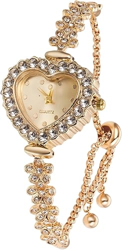 Halukakah Kids' Sparkling Diamond Watch - 18k Real Gold/Rose Gold/Platinum Plated - Heart Dial - Quartz Adjustable Stainless Steel Wristwatch - Suitable for Girls and Boys