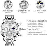 OLEVS Men Silver Watches,Men's Stainless Steel Chronograph Watch,Man Analog Quartz Big Face Male Watches Luxury Waterproof Roman Numeral Dress Diamond Relojes para Hombre