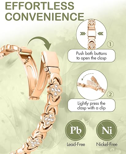Feraco Pure Copper Bracelets & Rings for Women, Ultra Strength Magnetic Bracelet for Women with Neodymium Magnets & Sparkling Cubic Zirconia, Adjustable, Infinite Clover Jewelry