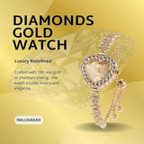 Halukakah Kids' Sparkling Diamond Watch - 18k Real Gold/Rose Gold/Platinum Plated - Heart Dial - Quartz Adjustable Stainless Steel Wristwatch - Suitable for Girls and Boys