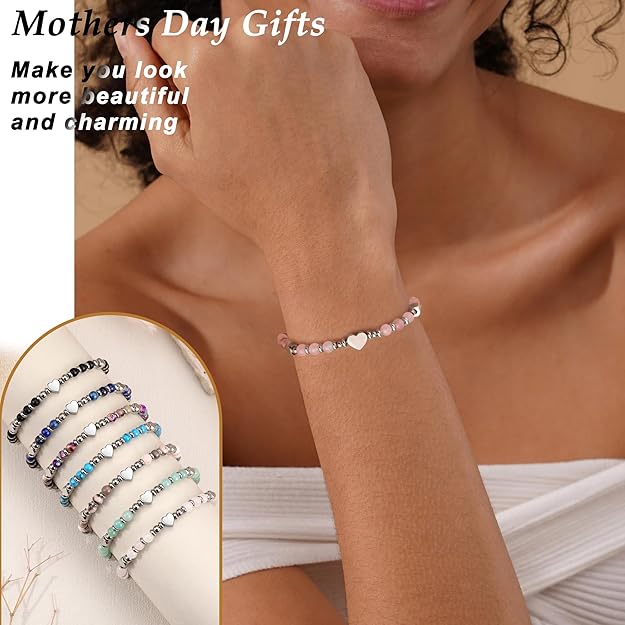 Christmas Gifts for Women, Stocking Stuffers for Teens Beaded Bracelets for Women Gifts for Mom Christmas Gift Mothers Day Gift for Grandma Daughter Bonus Mom Nature Stone Bead Bracelet Graduation Jewelry for Her 2026