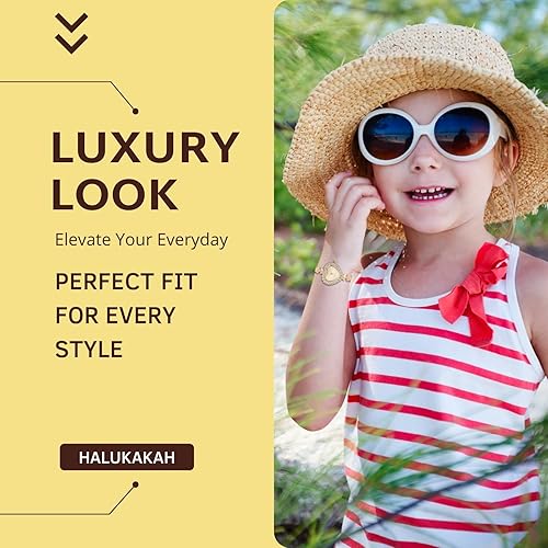 Halukakah Kids' Sparkling Diamond Watch - 18k Real Gold/Rose Gold/Platinum Plated - Heart Dial - Quartz Adjustable Stainless Steel Wristwatch - Suitable for Girls and Boys