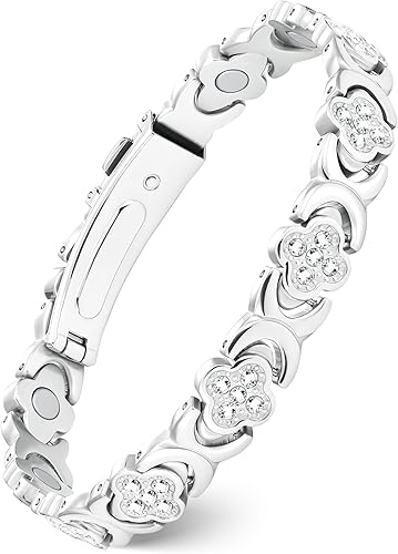 Feraco Pure Copper Bracelets for Women, Ultra Strength Magnetic Therapy Bracelet for Pain Relief with Neodymium Magnets & Sparkling Cubic Zirconia, Adjustable, Infinite Clover Jewelry