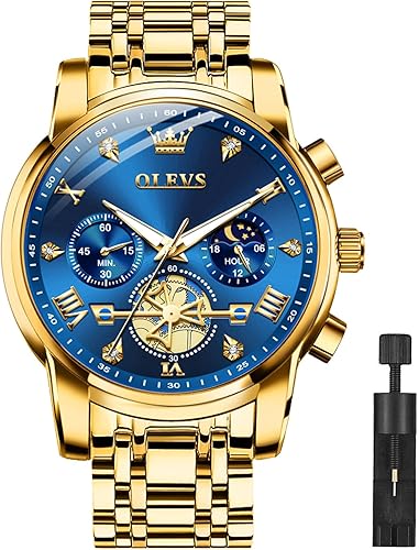 OLEVS Men Silver Watches,Men's Stainless Steel Chronograph Watch,Man Analog Quartz Big Face Male Watches Luxury Waterproof Roman Numeral Dress Diamond Relojes para Hombre