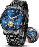 OLEVS Men Silver Watches,Men's Stainless Steel Chronograph Watch,Man Analog Quartz Big Face Male Watches Luxury Waterproof Roman Numeral Dress Diamond Relojes para Hombre