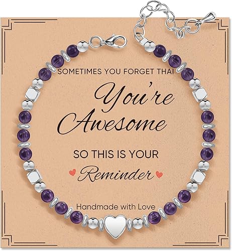 Inspirational Gifts Bracelets for Women Birthday: Healing Natural Stone Beaded Bracelets - Thinking of You Get Well Soon Christmas Day Gifts for Women Friends Sister Bestie Mom Daughter