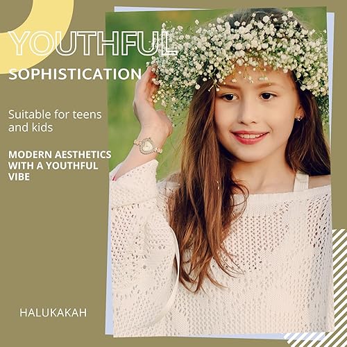 Halukakah Kids' Sparkling Diamond Watch - 18k Real Gold/Rose Gold/Platinum Plated - Heart Dial - Quartz Adjustable Stainless Steel Wristwatch - Suitable for Girls and Boys