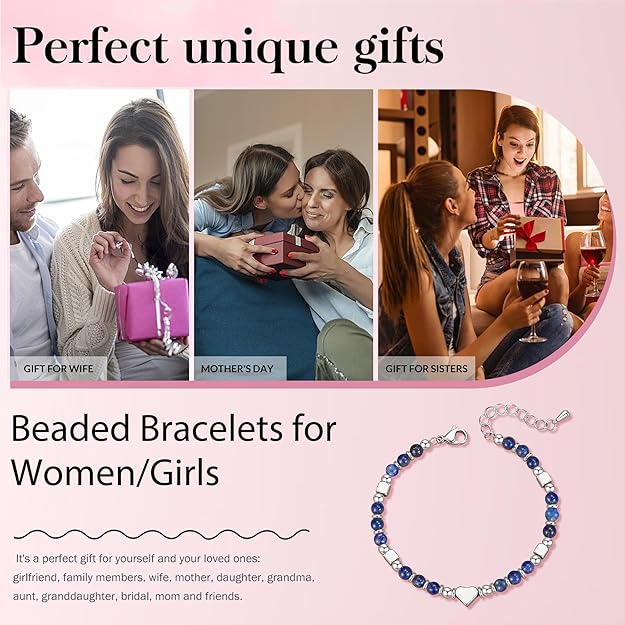 Christmas Gifts for Women, Stocking Stuffers for Teens Beaded Bracelets for Women Gifts for Mom Christmas Gift Mothers Day Gift for Grandma Daughter Bonus Mom Nature Stone Bead Bracelet Graduation Jewelry for Her 2026