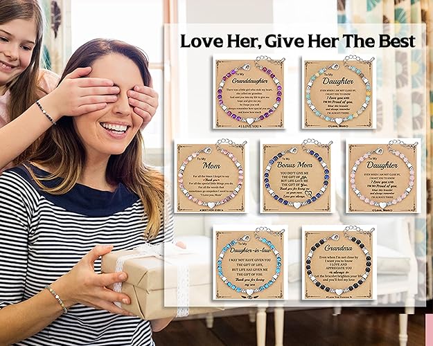 Christmas Gifts for Women, Stocking Stuffers for Teens Beaded Bracelets for Women Gifts for Mom Christmas Gift Mothers Day Gift for Grandma Daughter Bonus Mom Nature Stone Bead Bracelet Graduation Jewelry for Her 2026
