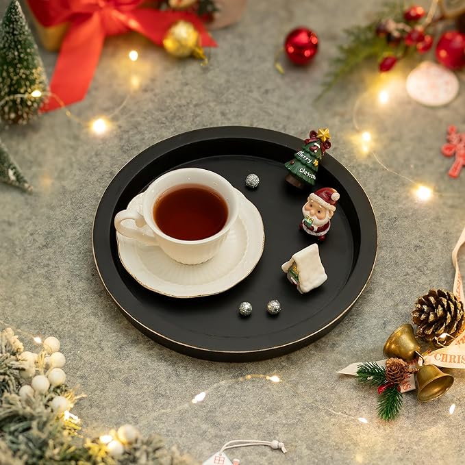 Hanobe Candle Plate Holder Tray: Round Wood Decorative Candle Plate Decor Farmhouse Table Centerpiece Rustic Wood Tealight Pillar Trays for Christmas Wedding Halloween Home Decor