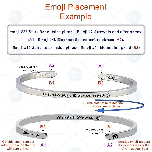 Dolceoro Personalized Inspirational Mantra Cuff Bracelet Jewelry, 3mm Wide Shiny 316L Surgical Stainless Steel