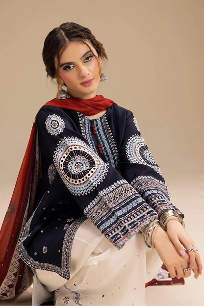 Blue Embroidered 3 Pcs Women's Lawn Suit