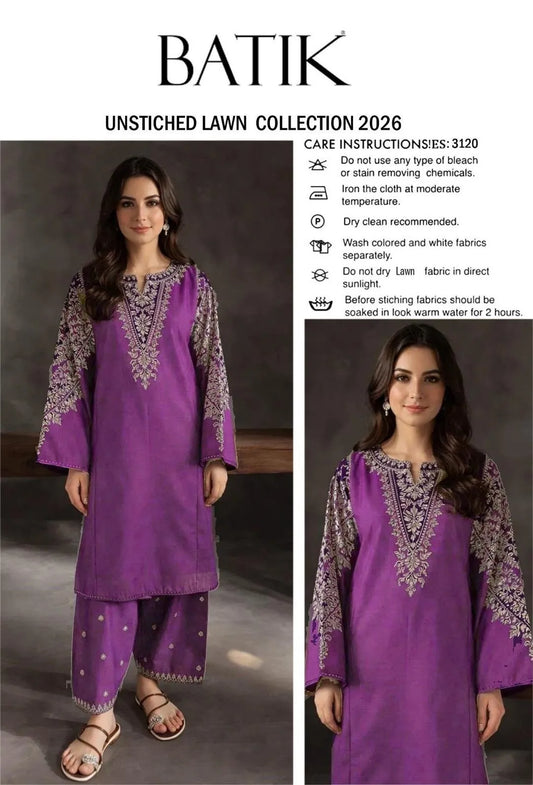 2 Pcs Women's Unstitched Embroidered Suit