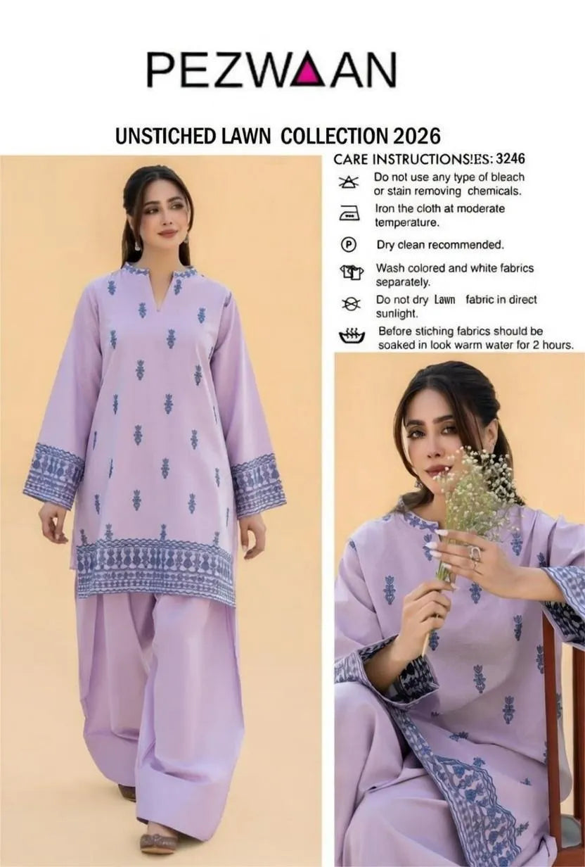 2 Pcs Women's Unstitched Embroidered Suit