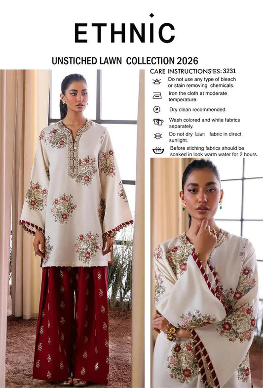 2 Pcs Women's Unstitched Embroidered Suit
