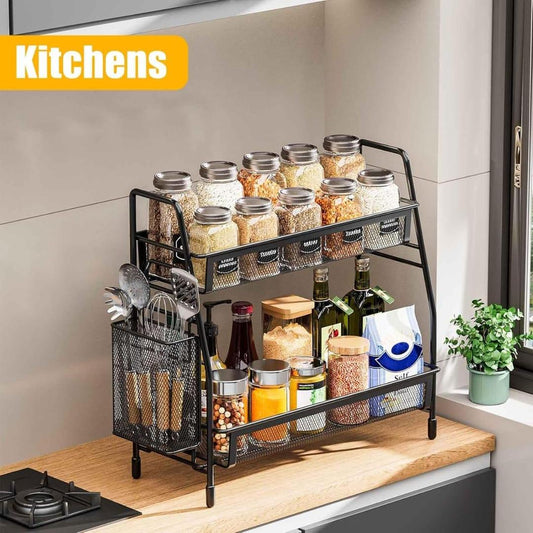 Black Stainless Steel Kitchen Storage Rack Organizer