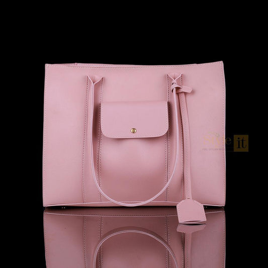Pink PU Leather Triplet Tote Bag Set for Women
