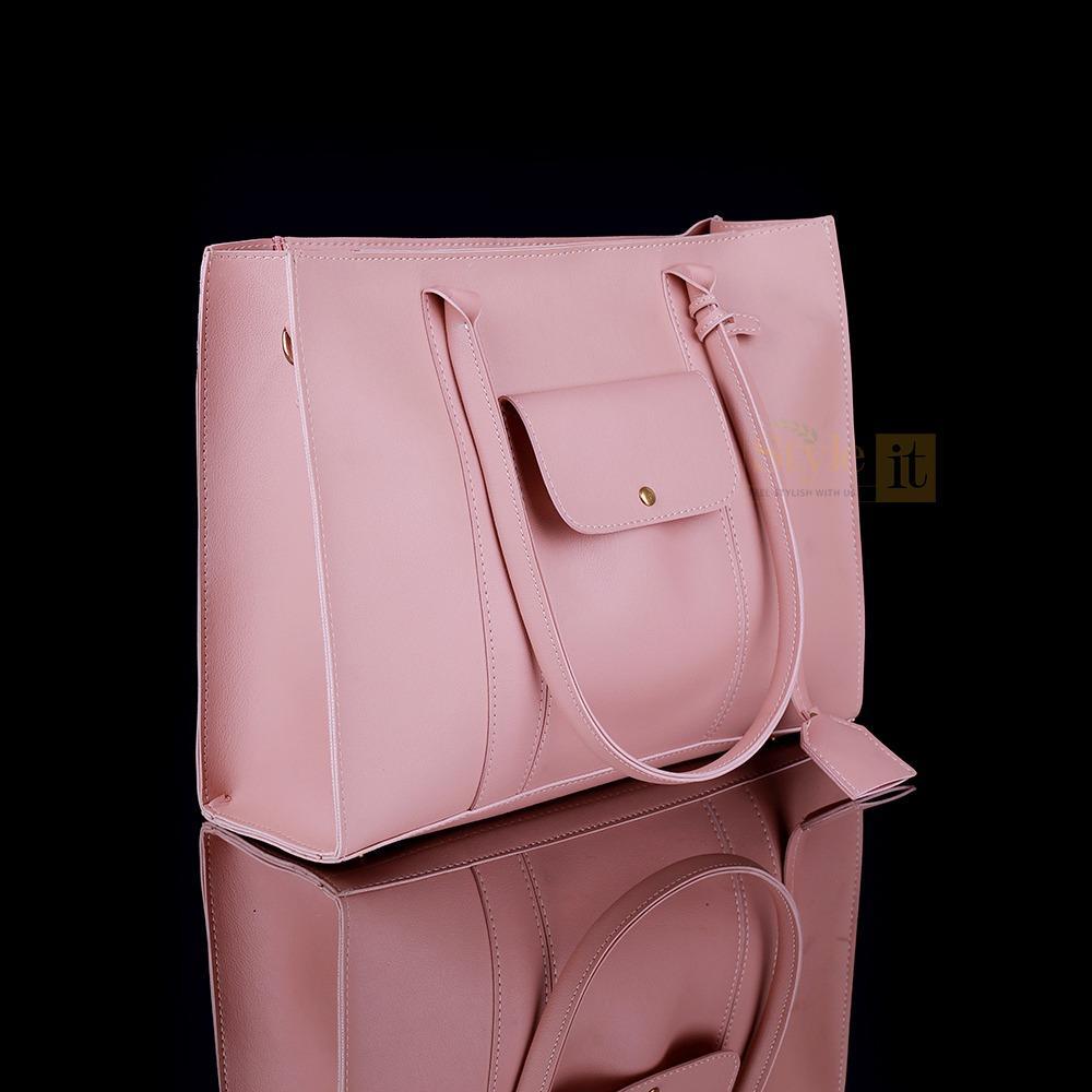 Pink PU Leather Triplet Tote Bag Set for Women
