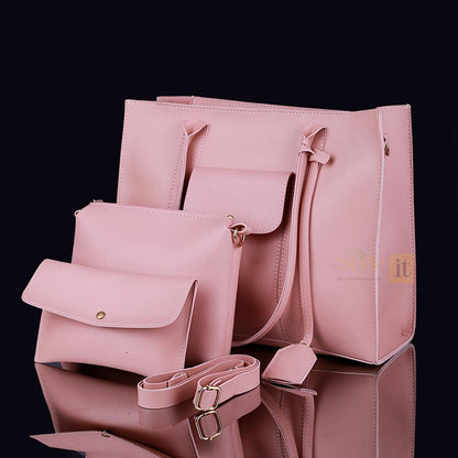 Pink PU Leather Triplet Tote Bag Set for Women