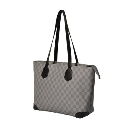 Grey Checkered 3-Piece Women's PU Leather Shoulder Bag Set